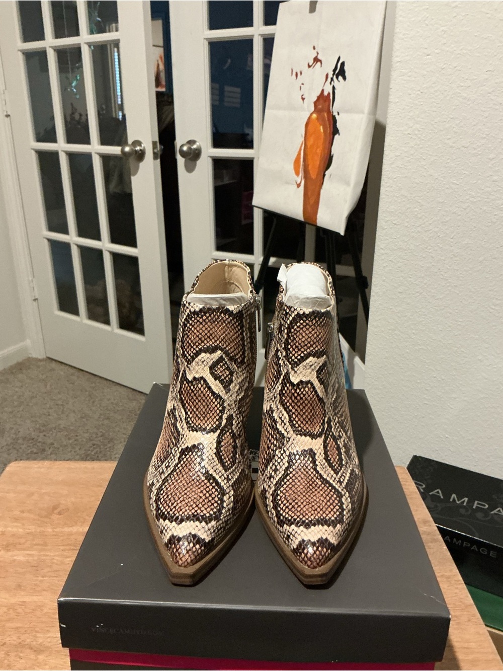 Vince Camuto Snake Print Pointed Ankle Booties - Brown/Tan